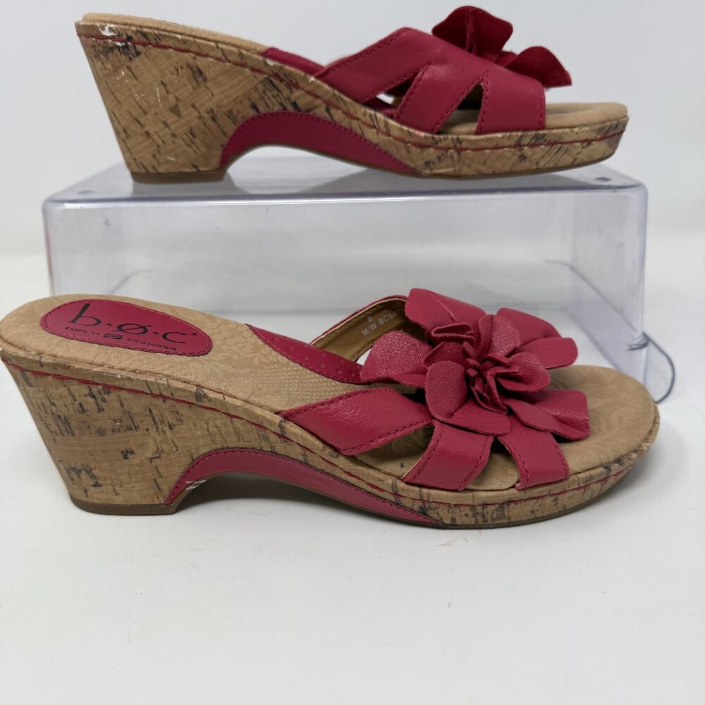 b.o.c Born Concept Pink wedge slip on Flower leather shoe sandal Size 8